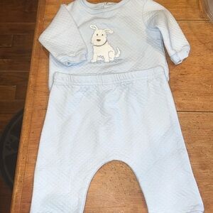 Baby Boy Quilted Blue Set with Stitched White Puppy on Shirt